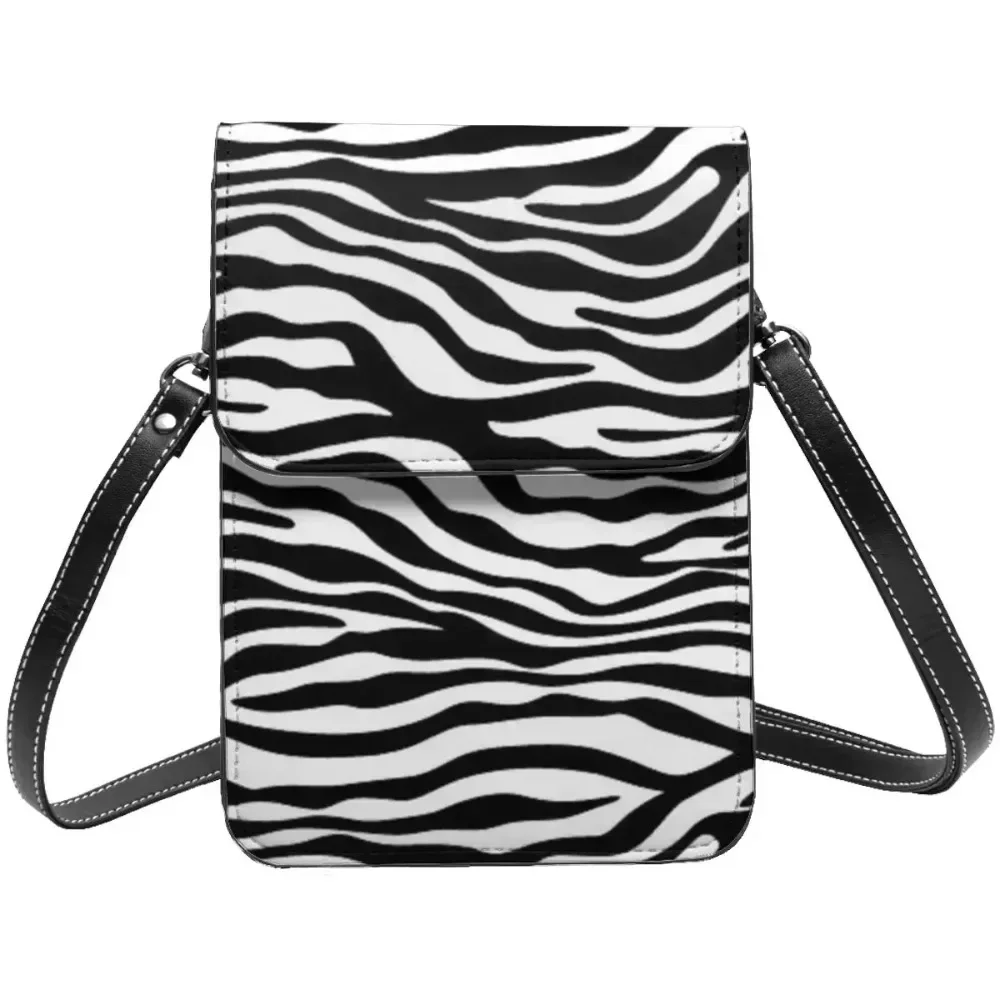 

Leopard Zebra Print Shoulder Bag Animal Black White Line Gift Retro Mobile Phone Bag Leather Streetwear Female Bags