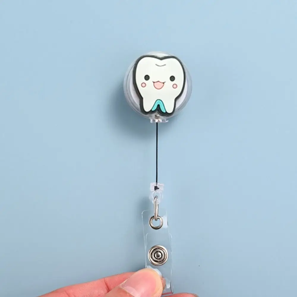 Dentist Teeth Badge Holder Teeth Shape Name Tag Retractable Badge Reel Cartoon Chest Card ID Card Holder Nurse Doctor