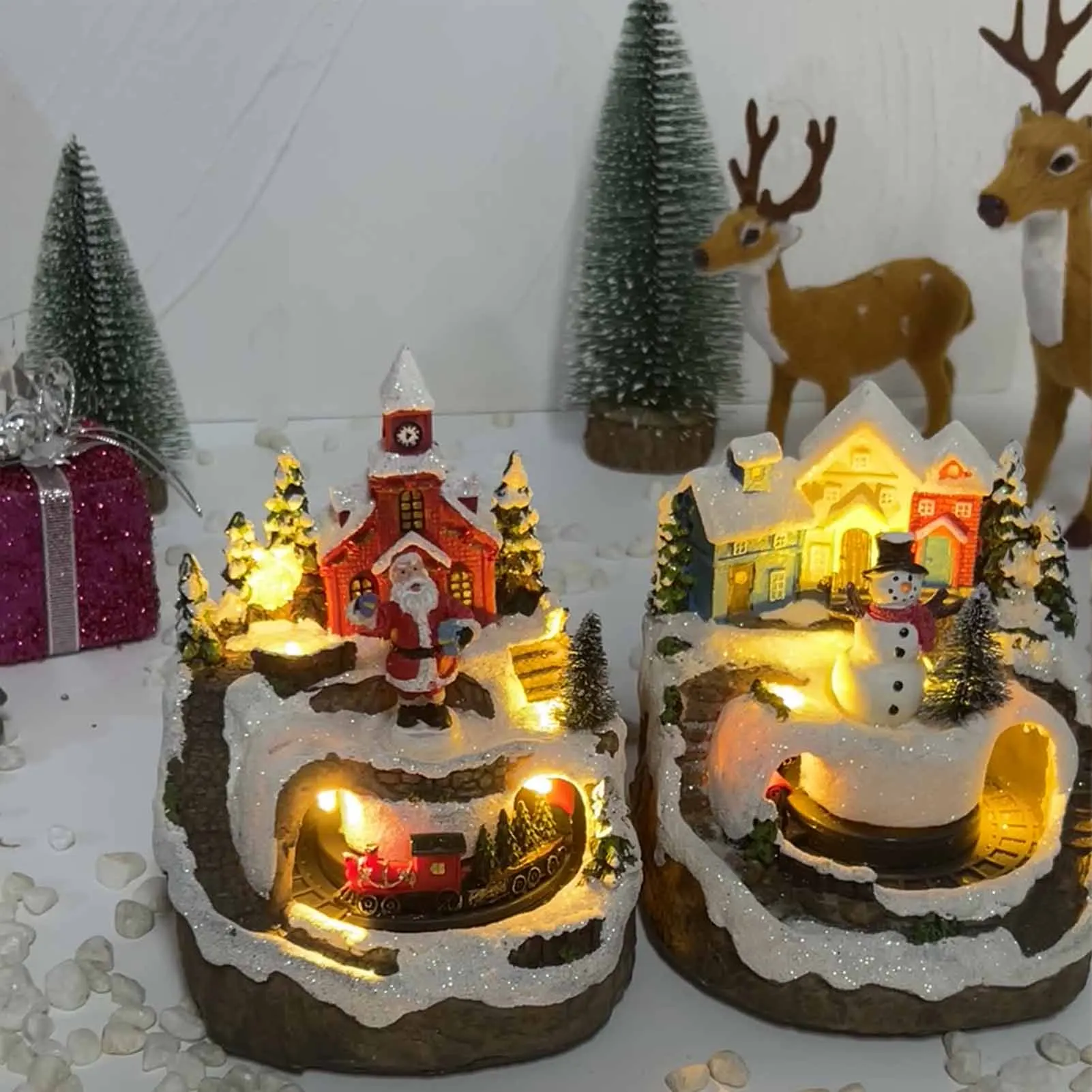 Christmas Light Up Music Snow House Rotating Snow House 12x11x15cm Glowing Decor Holiday Gift Batteries Not Include