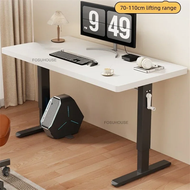 Contemporary Solid Timber Hand-crank Lift Computer Desks Deluxe Electric Adjustable Gaming Desk Residence Study Bedroom Office