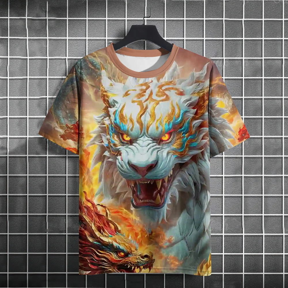

Chinese Dragon Pattern Men's T-Shirts 3D Print Vintage Animal Graphic Short Sleeve Tees Loose Breathable Quick Dry Harajuku Tops