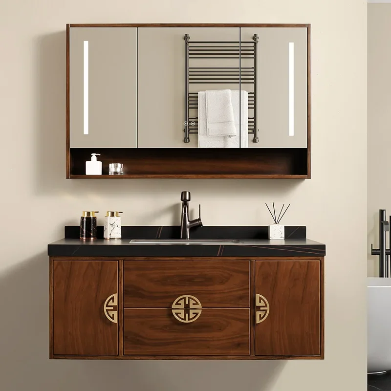 

Bathroom Cabinet New Chinese Washbasin Washbasin Bathroom Cabinet Combination Smart Mirror Cabinet Slate Countertop