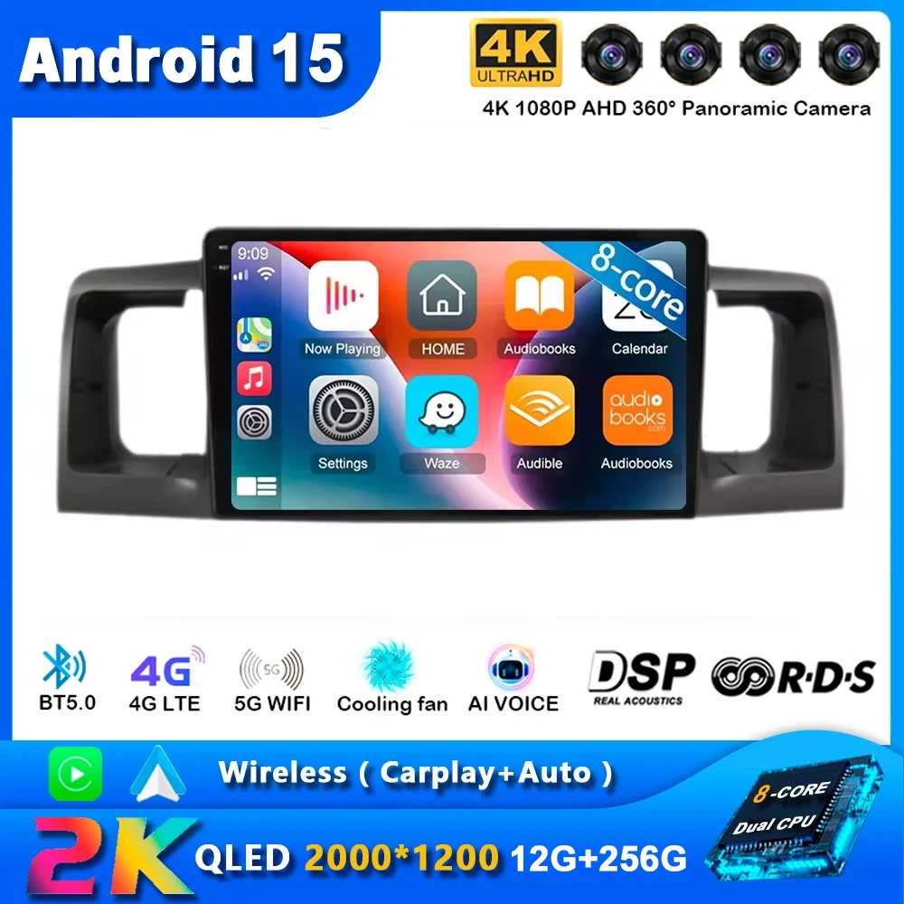 

Android 15 Car Radio Multimedia Player Navigation GPS for Toyota Corolla E130 E120 2000-2006 Carplay 2din Stereo Dvd 2 Din