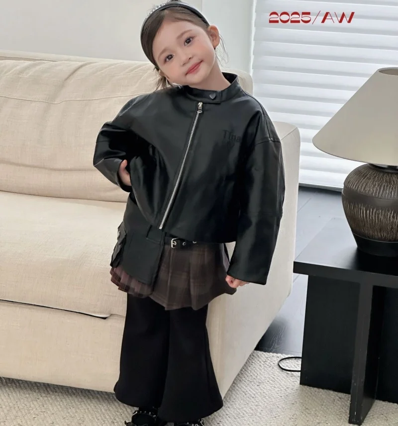 

Клетчатая юбка для девочек, брюки, осень-зима, детская крутая лоскутная плиссированная юбка из искусственной кожи, брюки, модная уличная одежда, От 3 до 8 лет