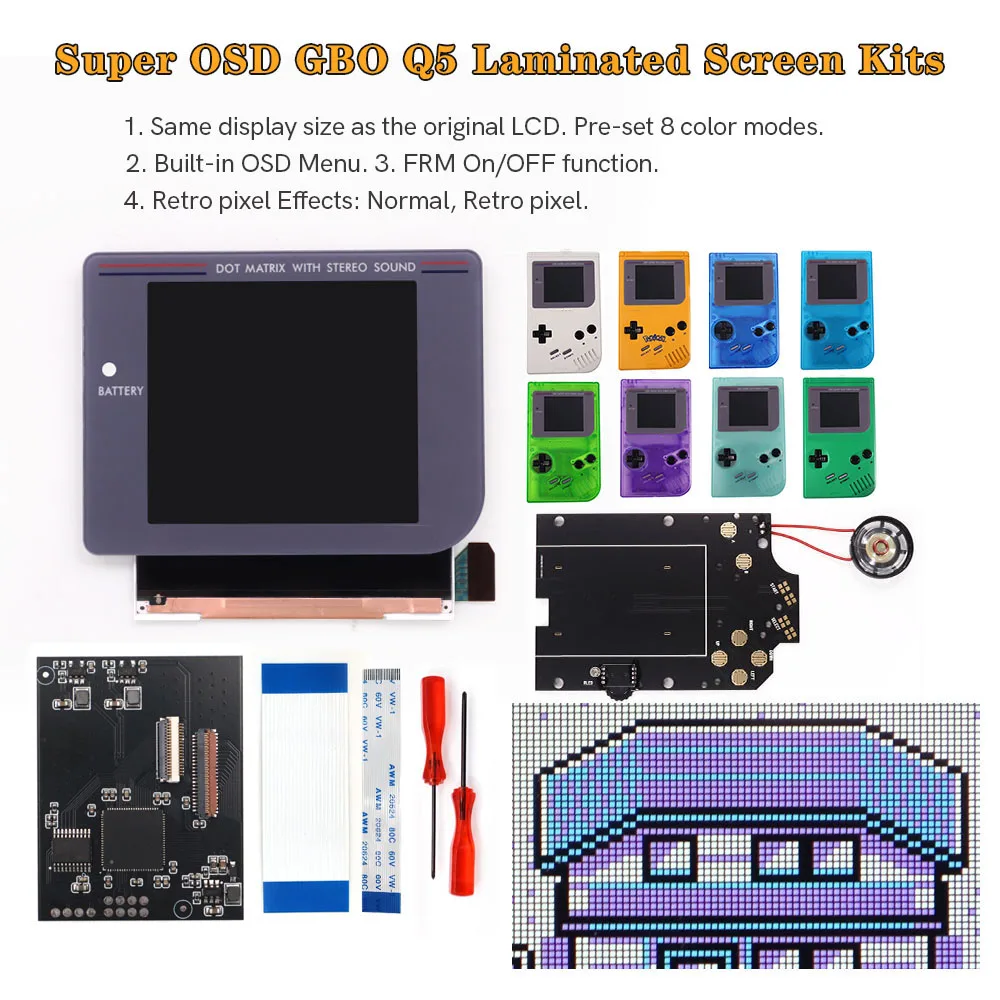 3.1 Inches Backlight IPS Q5 Pre-Laminated OSD Menu FRM Function LCD Screen Kit+Pre-cut Shell W/Speaker For Game Boy DMG Classic