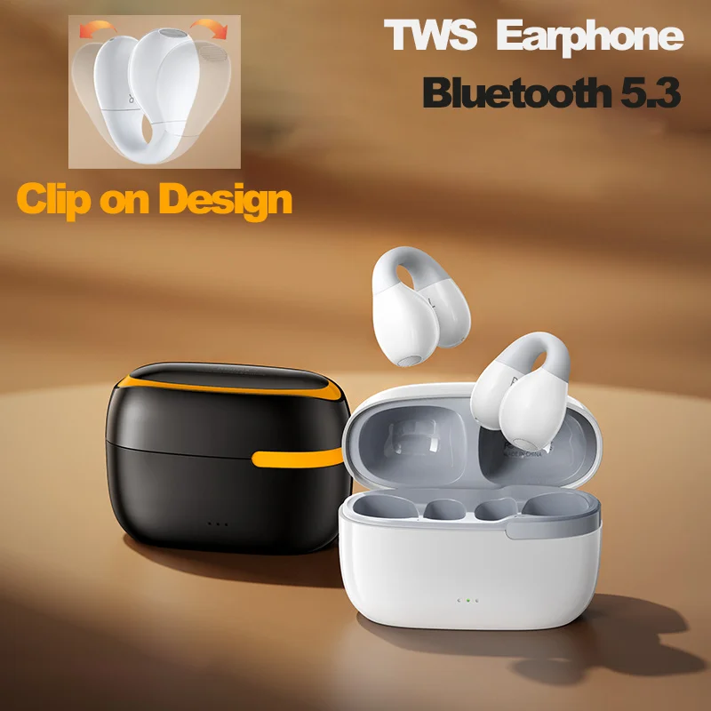 

ANC Wireless Earphones TWS Bluetooth 5.3 Over Ear Clip on Bluetooth Earphones Painless Wearing Sport Wireless Bluetooth Earbuds