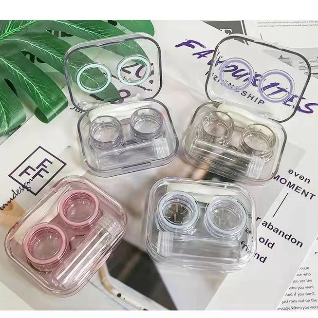 New Style Contact Lenses Case Plastic Include Tweezers Suction Set  Portable Contact Lens Box for Women Travel Hot Sale