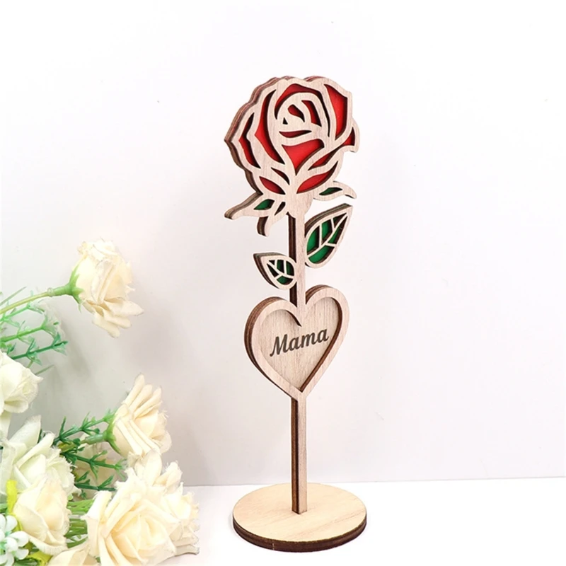 Decorazioni rose Ornamento a forma fiore in legno Regalo gioielli fatti a mano per mamma 45BE