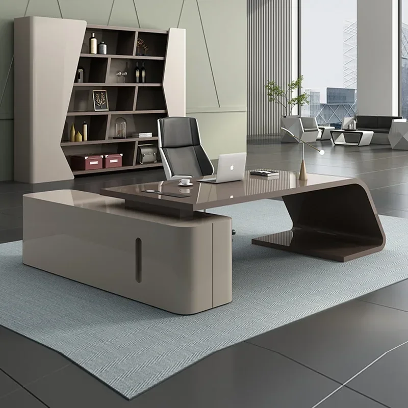 Premium Painted boss table simple modern brown office desk and chair combination supervisor manager president table