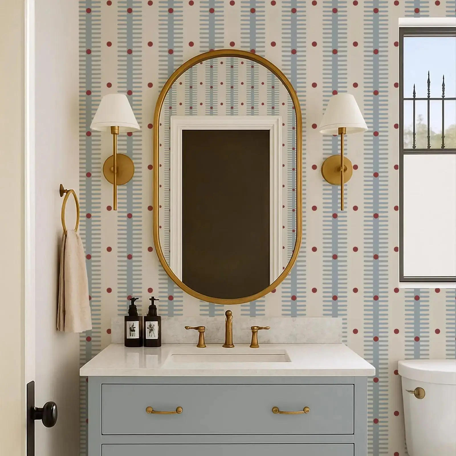 Self-adhesive Dot and Line Wallpaper,Playful Retro Peel & Stick or Traditional Non-pasted Blue Wall Covering For Home Decoration
