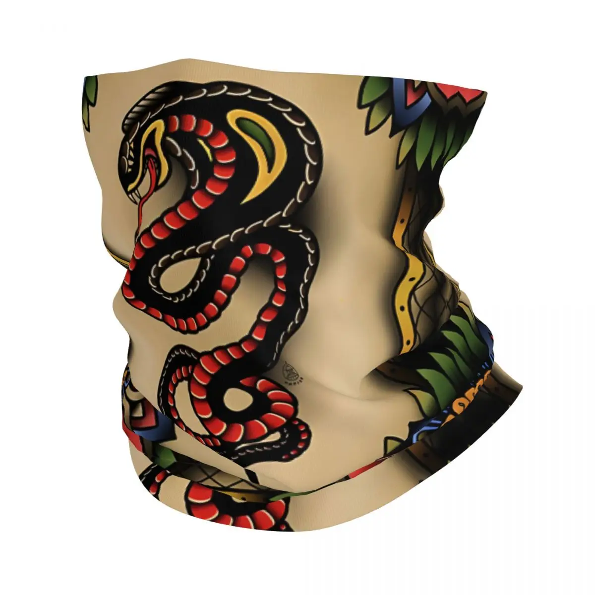 Traditional Tattoo Snake Thin Bandana Neck Gaiter Traditional Tattoo Snake Wrap Scarf Headband Neck Cover