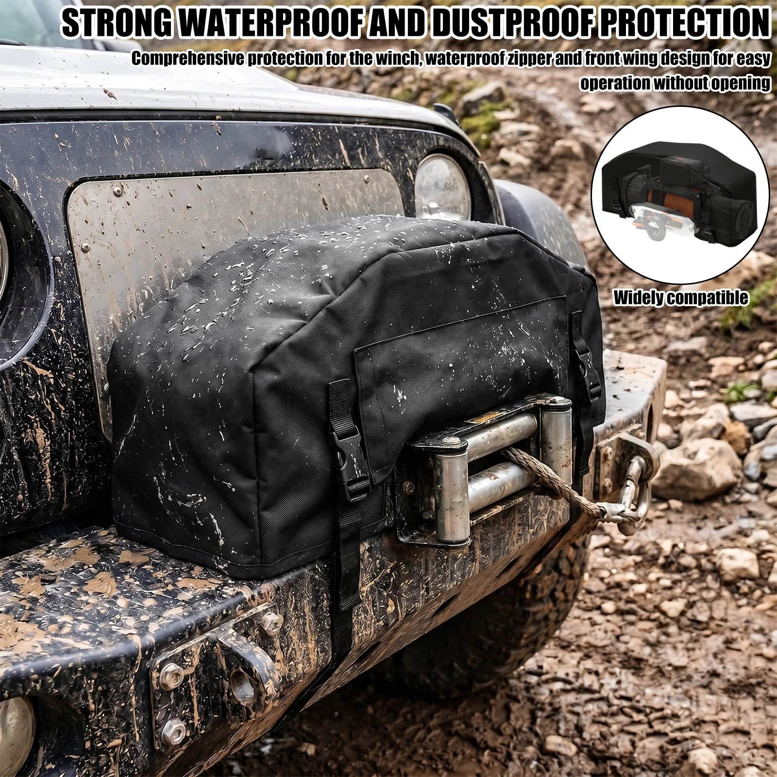 

Winch Cover 8000-12000 Lbs Waterproof Oxford Fabric Universal Electric Winch Protector Heavy Duty Dustproof Case for SUV 4x4 Off