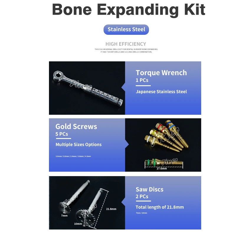 Dental Bone Expander Kit with Bone Saw Disk Cutter Latch Adapter Pilot Dental Implant Drill for Alveolar Ridge Expansion