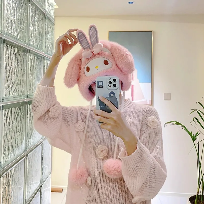 หมวกไหมพรมลายคิตตี้น่ารักจากซานริโอ้ สำหรับเด็ก ป้องกันหูจากความหนาว เหมาะสำหรับนักเรียน ขี่จักรยาน กันความหนาวเย็น หมวกไหมพรมหนานุ่ม