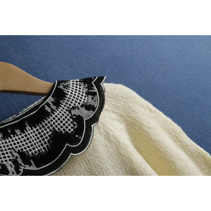 iny Pailletten-Revers-Strickjacke, offener Strickjacke, Herbstsaison, Einzelknopf, Übergröße, schlankmachende Farbe, Strickoberteil für Damen