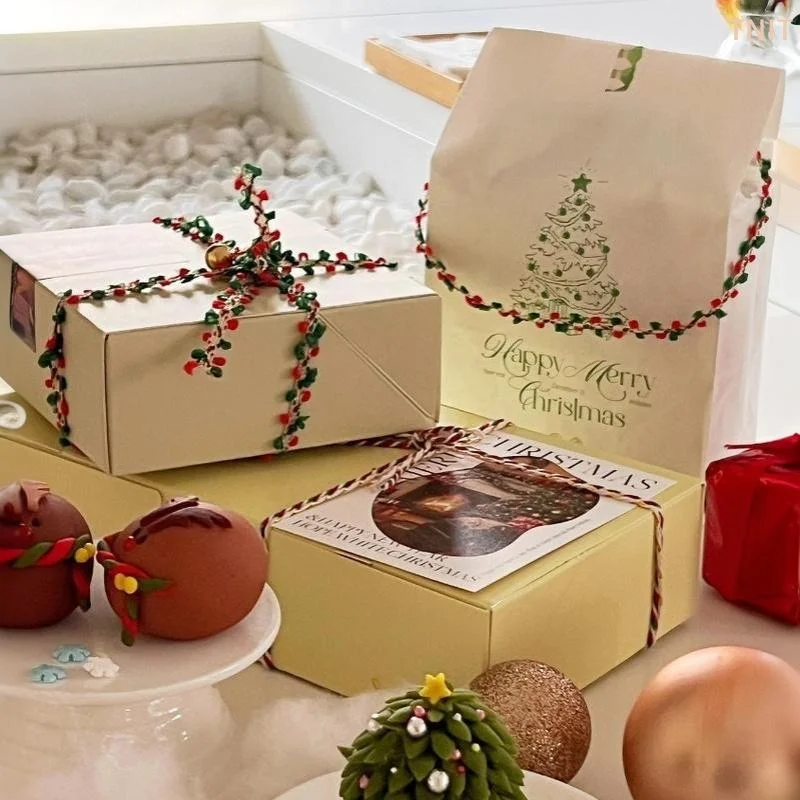 [J] 1 Roll Red Green Lace Trim Ribbon Christmas Decoration With Golden Accents High Quality Craft Ribbon For Wreaths