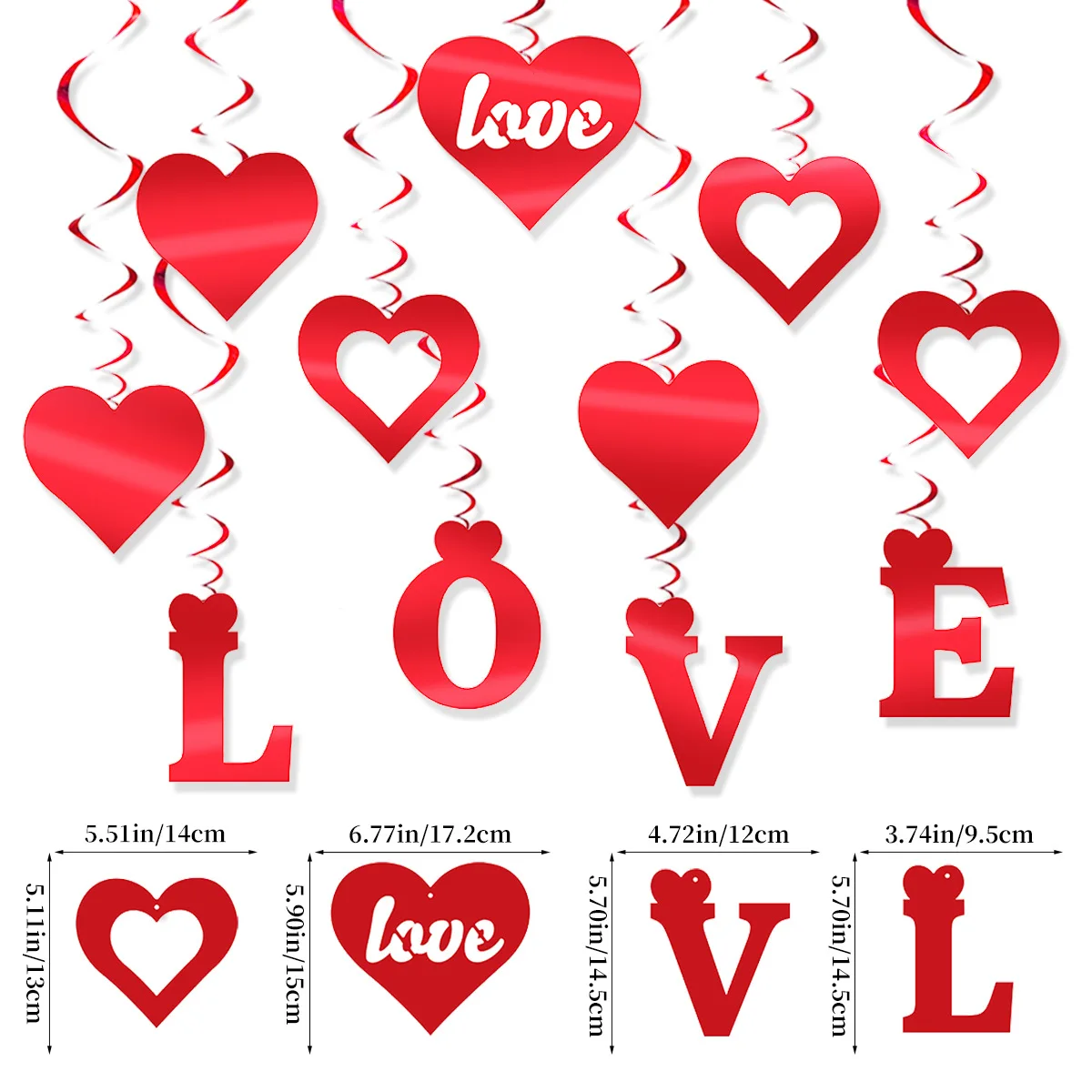 11Pcs Romantic Red Heart Love Spiral Banner Swirl Hanging Garland for Valentine\'s Day Wedding Anniversary Party Decorations