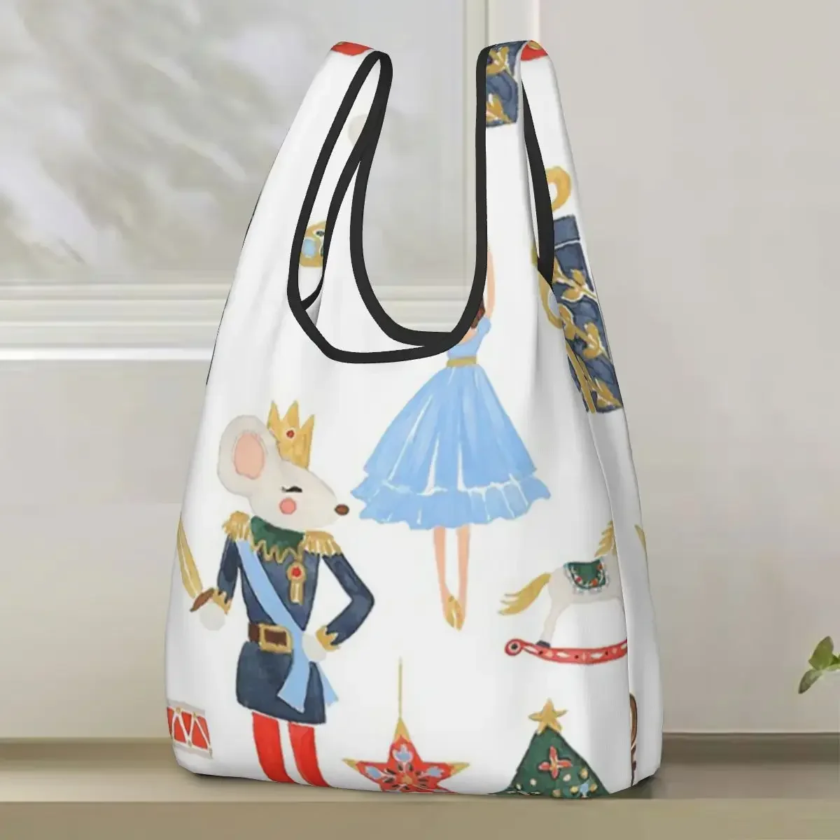 Christmas Nutcrackers Stars Ballerina Violin Shopping Bag Portable Tote Bags Reusable Shoulder Shopper Bag Grocery Handbag