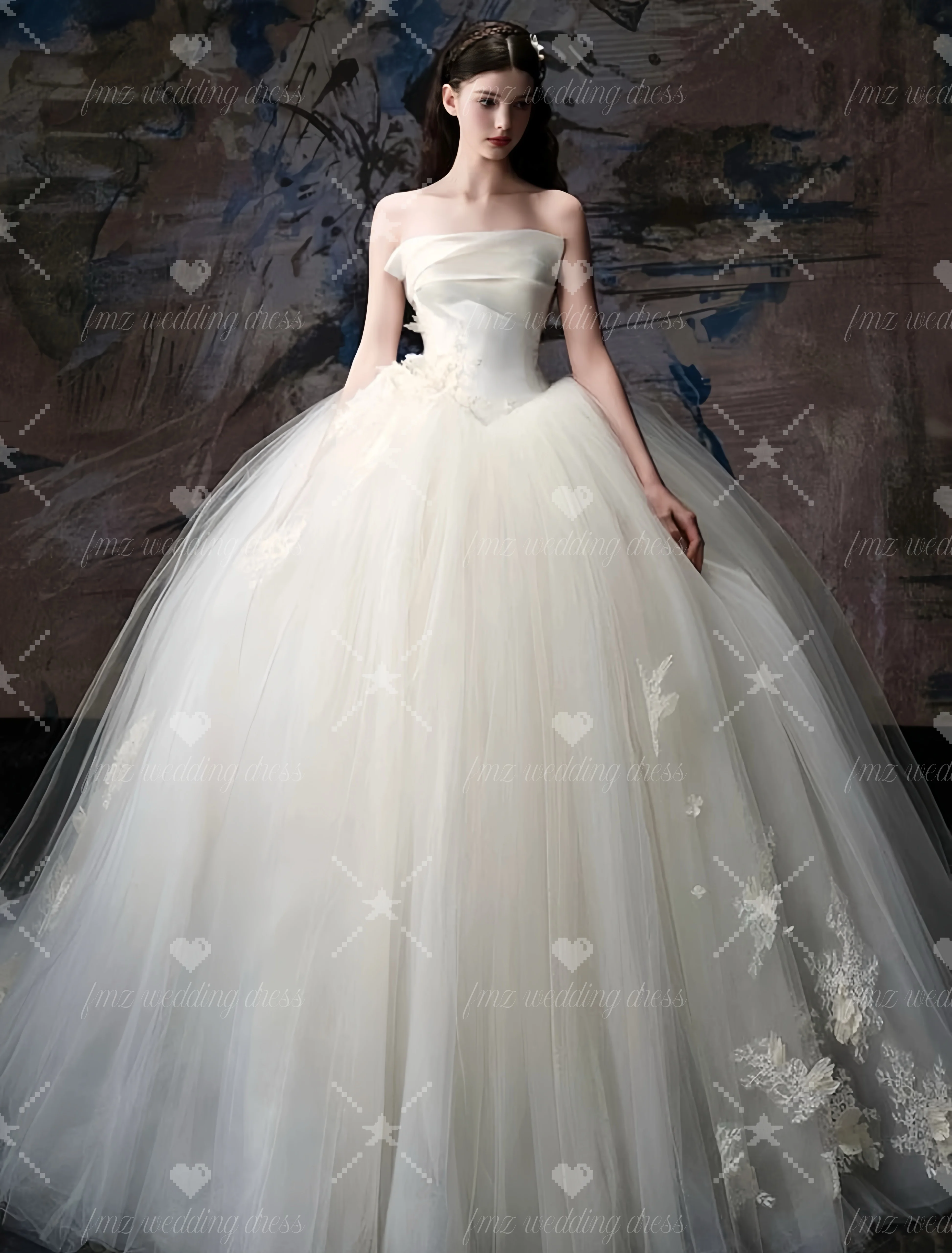 

Customzied strapless sleeveless satin chiffon Princess wedding dress vestidos de novia amanda novias amanda novias official