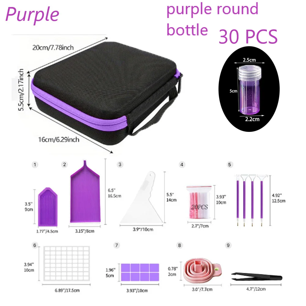 2024 Diamond Painting Tools and Accessories Beads Storage Container Organizer Storage Bag Cross Stitch Clay Kit Purple 30 Bottle