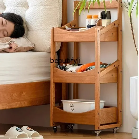 X Storage Rack Wooden Cart Living Room Fruit Snack Display Rack Kitchen Movable Multi-Grid Display Rack