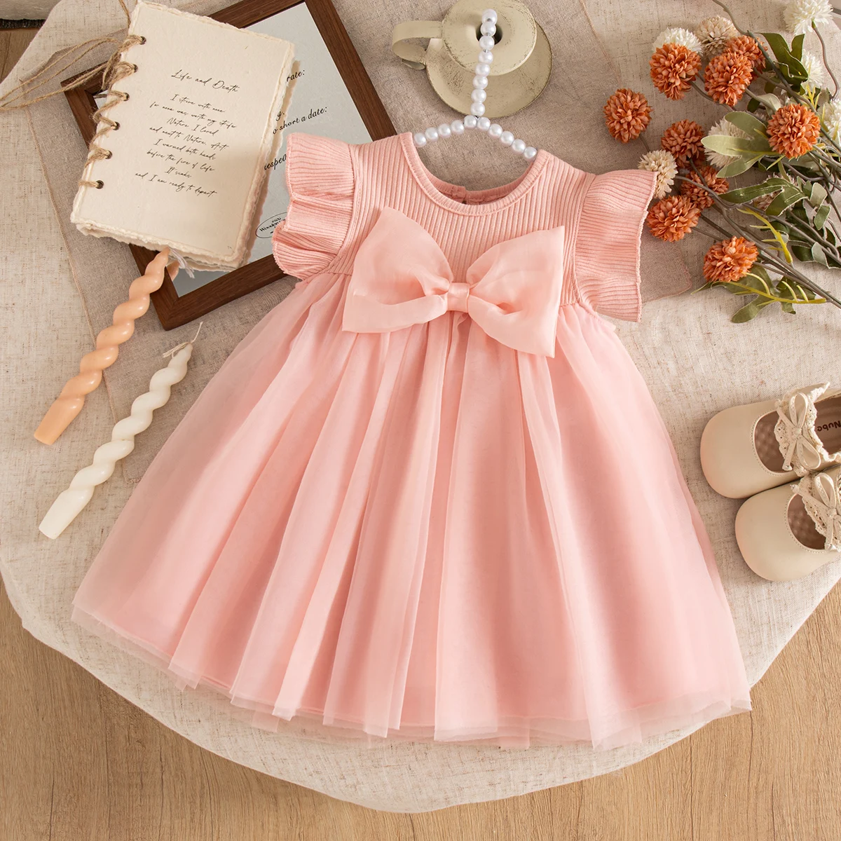 

Summer New Sweet Bow Baby Girl Dress Birthday Party Children'S Solid Color Clothes (9 Months -4 Years Old)