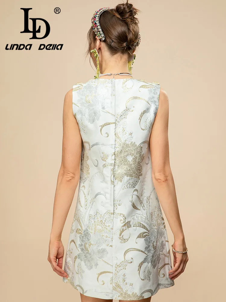 LD LINDA DELLA Designer Summer Fashion Short Tank Dress senza maniche Luxury Crystal Bead Print Vintage Party Mini Dress