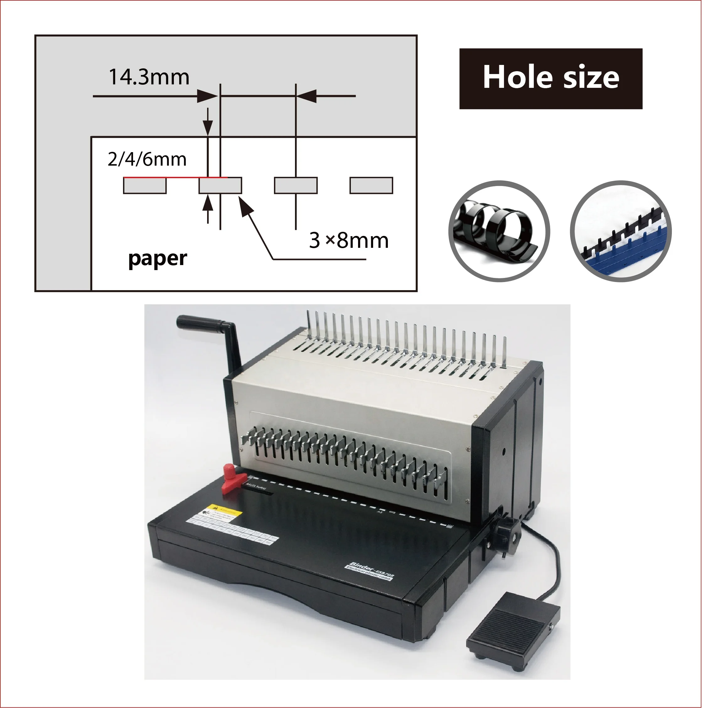 for ES8708 Adjustable Heavy-Duty Electric Punch and F4 Comb Binding Machine for Office Use