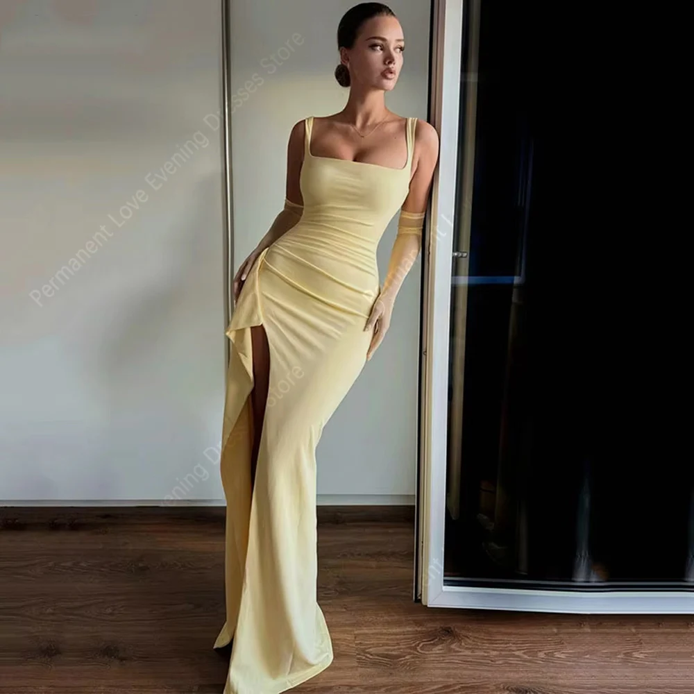 

Elegant Evening Dresses Sexy Side Slit Mermaid Prom Gowns Mopping Length Banquet Vestidos Para Mujer Without Gloves Customized