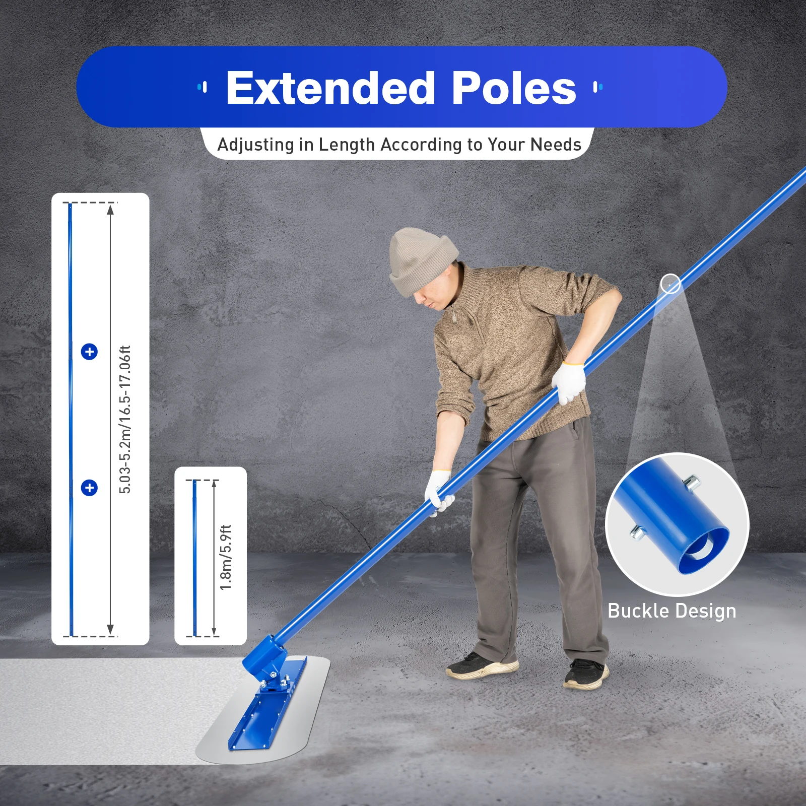 Stainless Steel Concrete Trowel Cement Finishing Tool W/ Round End Surface Smoothing Tool & Float Handle