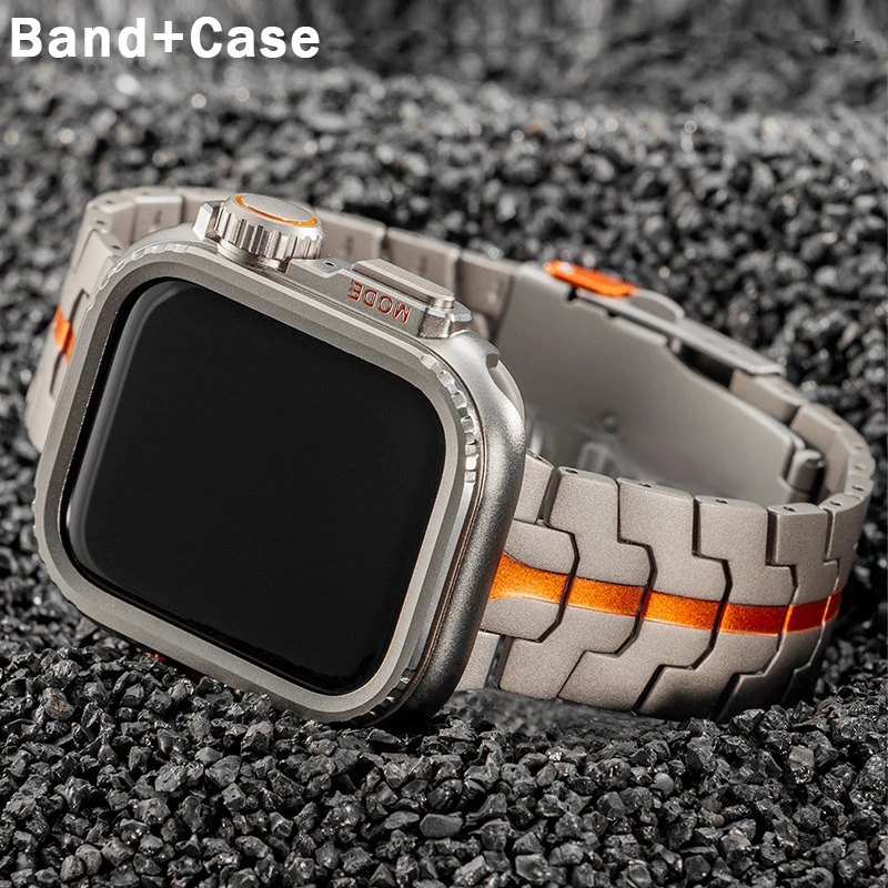 

Titanium Strap for Apple Watch band 9 8 7 SE 44mm 45mm Metal Case for iwatch 6 5 4 series Protective Watch Bumper Frame for men