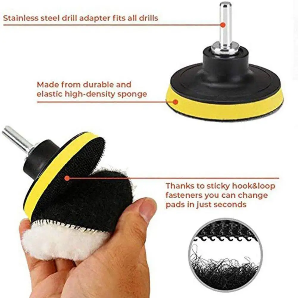 6pcs Universal Car Polishing Disc Pad Set Wool Buffing Wheel Waxing Sponge Self-Adhesive 3/4/5/6 Inch Car Polisher Drill Adapter