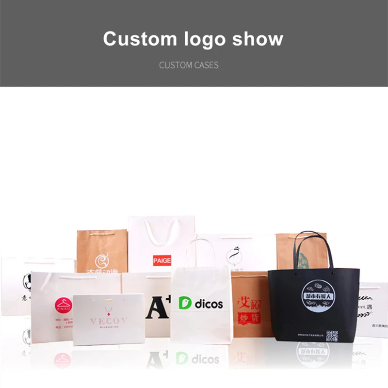 StoBag 5pcs Kraft Paper White Black Gift Tote Packaging Bags Large Cardboard Present Custom Logo Party Favor Business Wholesale