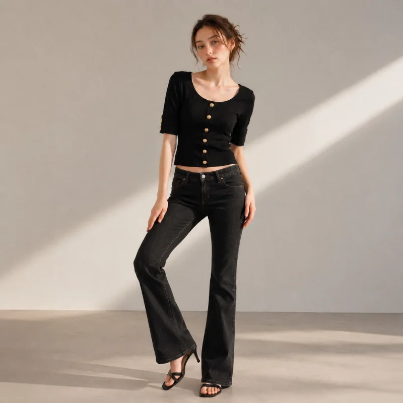 Spicy Girl Metal Button Sleeveless T-Shirt Women's Collar Commute Casual Slim Fit Short Top Polyester Fiber Regular Thickness