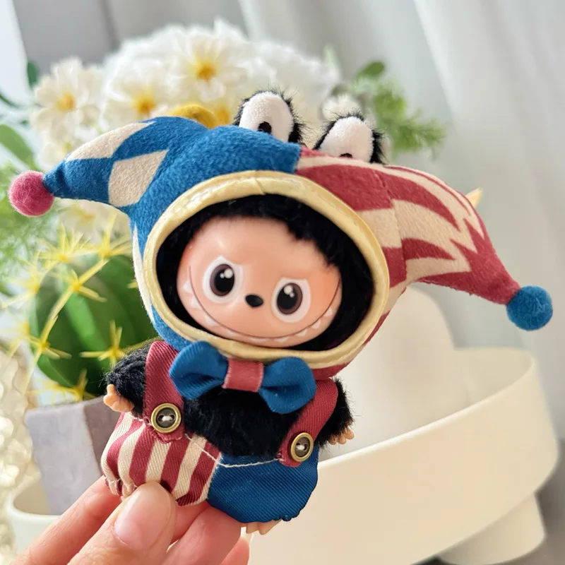 Geeignet für 10 cm 4,0 Labubu Kleidungszubehör Niedlicher Clown Dreiteiliges Set Anhänger 4. Generation Labubu Puppenzubehör
