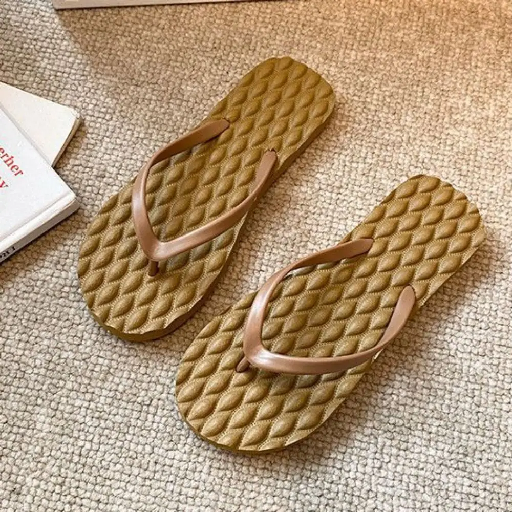 

Универсальные однотонные тапочки на плоской подошве, противоскользящая верхняя одежда, пляжная одежда, летние шлепанцы на платформе для ванной комнаты