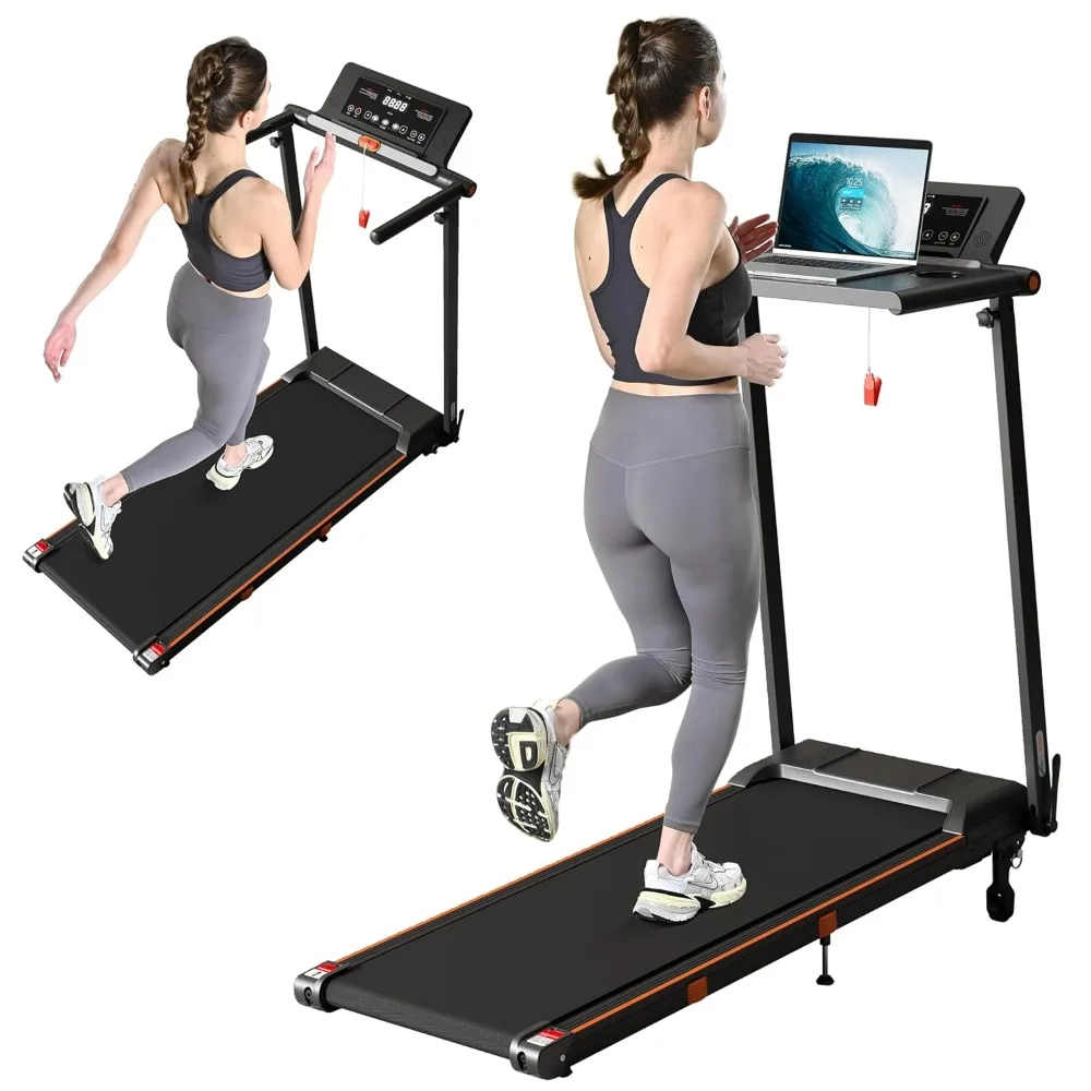 Compact Foldable Treadmill with Desk and Incline Features