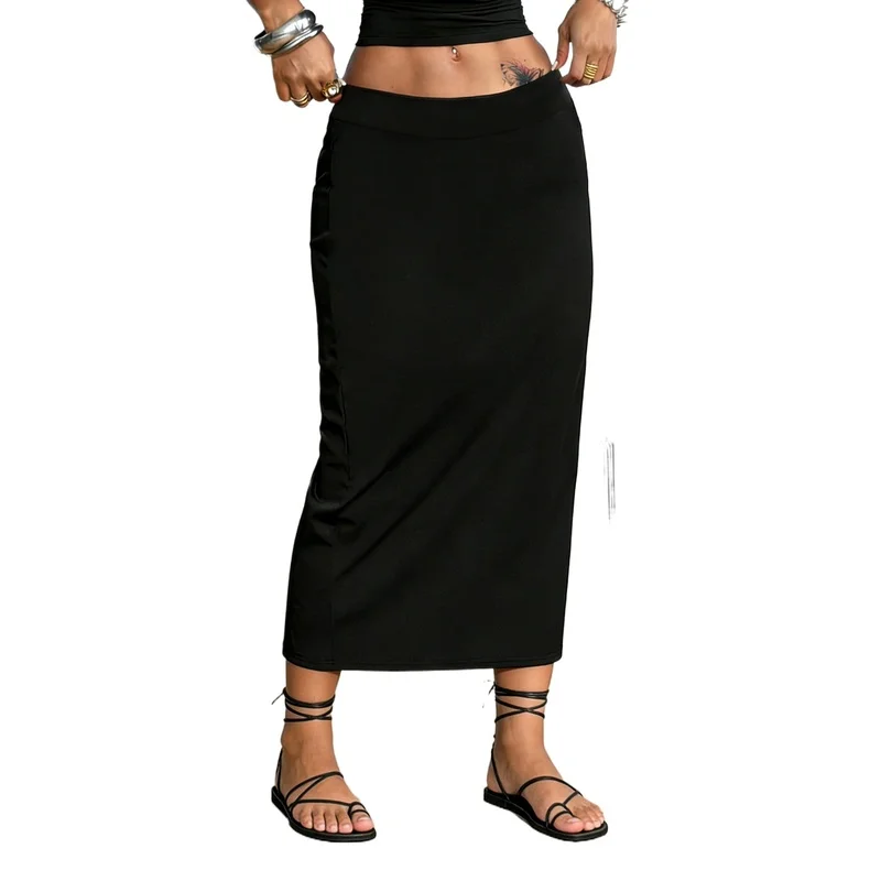 

Solid Color Women's Regular Fit Skirt 2026 Elastic Waist Casual Office Slimming Midi Skirt Bottoms