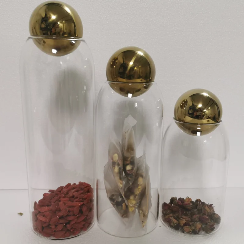 Family Kitchen Food Sealed Jar, Golden Round Cork Stopper, Transparent Glass Storage Jar, Coffee Beans, Storage Containers