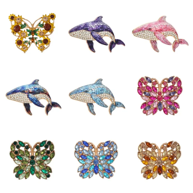 Natural enamel brooch, sunflower butterfly, whale, and gemstone butterfly personality pins, suitable for ocean and nature lovers