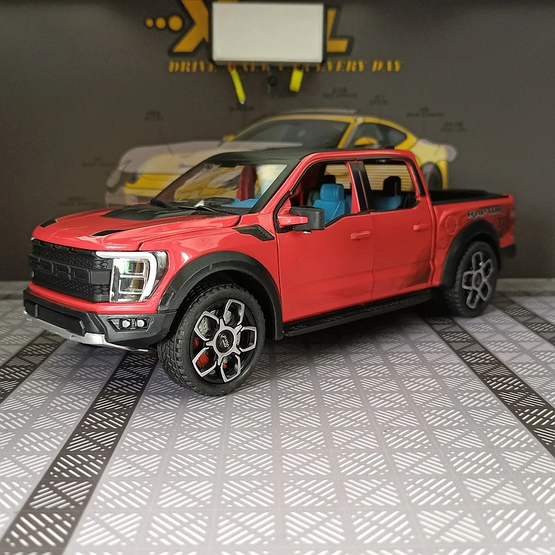 Simulación 1:20 Ford Raptor F-150 modelo de coche de aleación, puertas y capó de motor, el maletero se puede abrir, camioneta de vehículo todoterreno