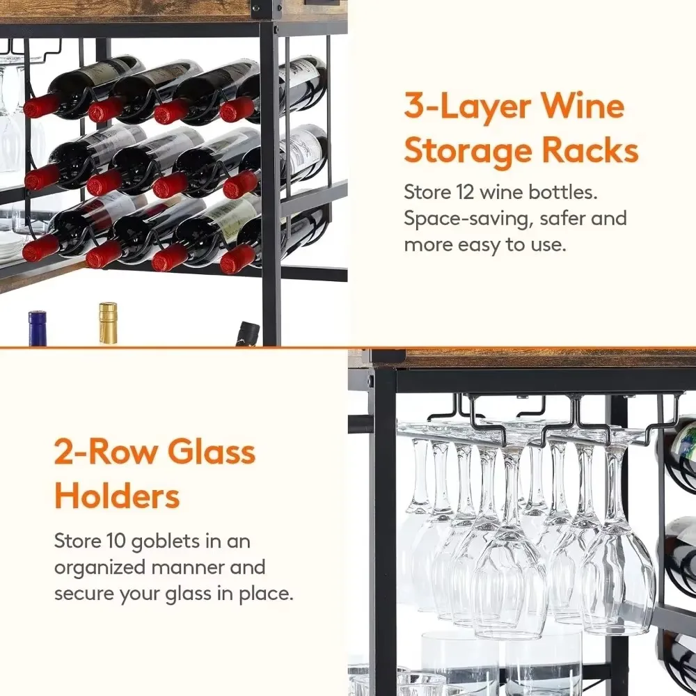 Bar Car, Family Bar Service Car, 3 Tier Beverage Cart with 12 Wine Bottle Racks, Kitchen, Dining Room Living Room Alcohol Cart