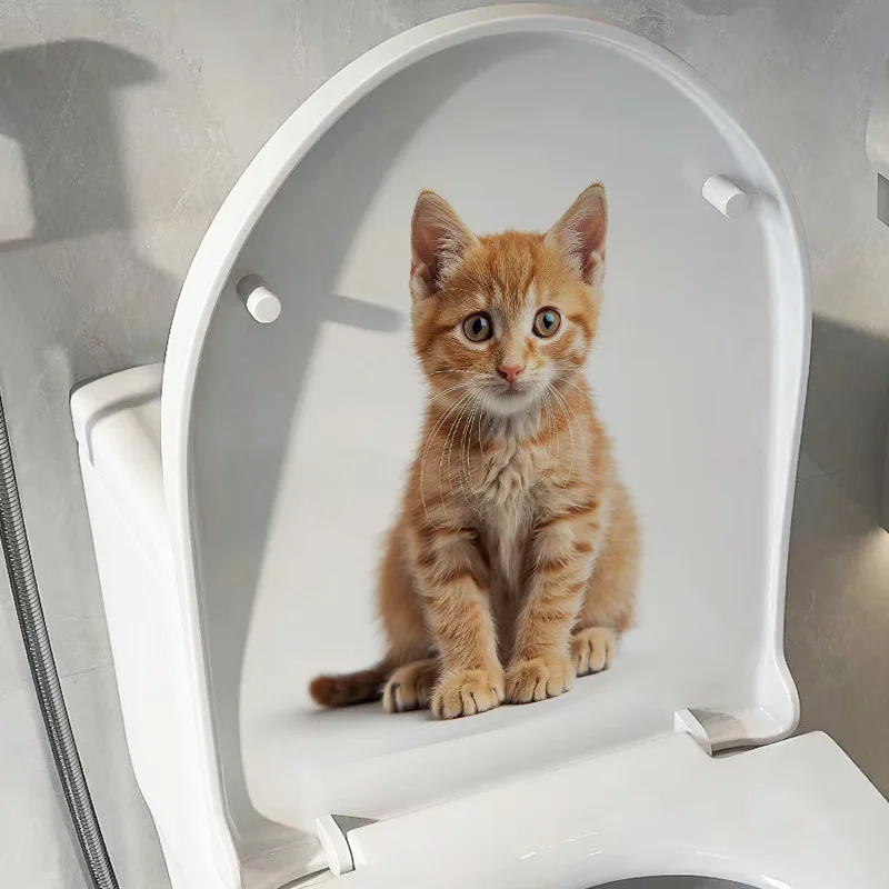 Pegatina Decorativa 3D para Inodoro con Diseño de Gato, Autoadhesiva, Impermeable, para la Tapa del Inodoro