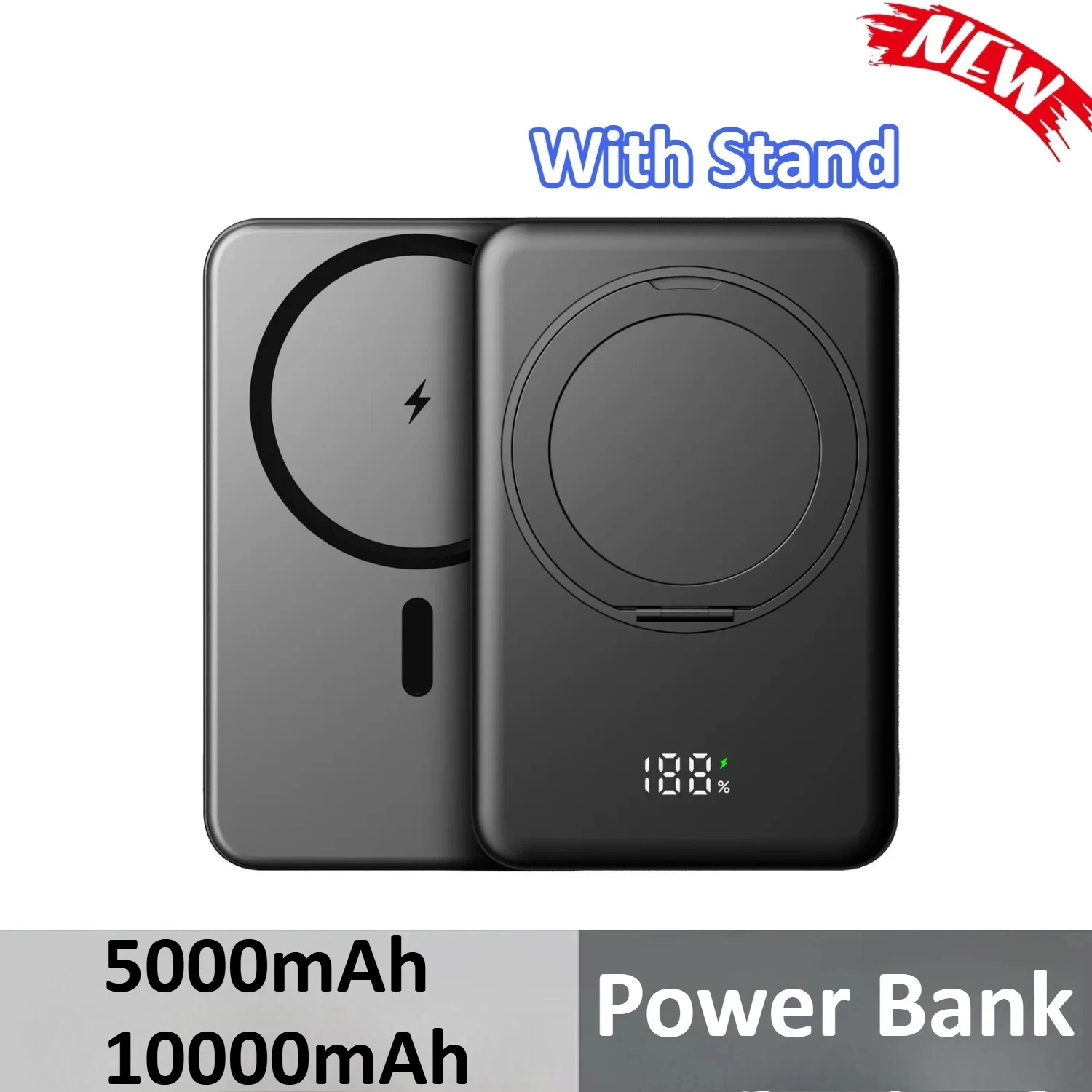 

5000mAh 10000mAh Mini Power Bank Wireless Fast Charger With Stand 22.5W Portable External Battery For iPhone For Samsung