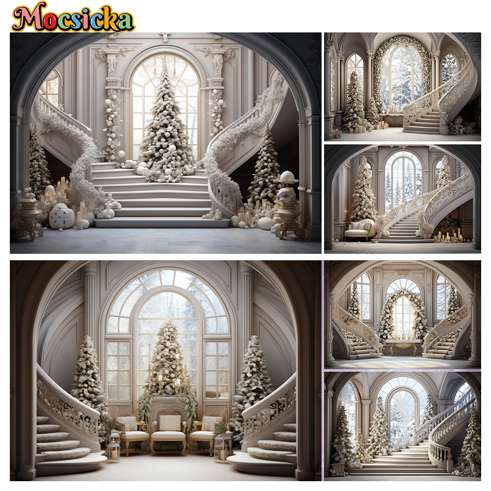 

Mocsicka Winter Christmas Photography Backgrounds Gorgeous Window Xmas Tree Adult Family Children Photo Backdrops Studio