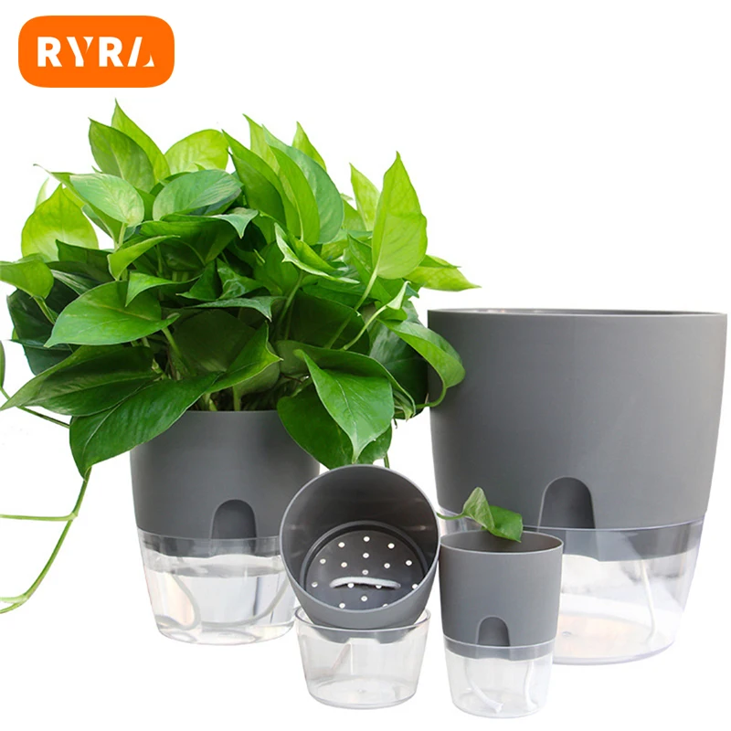 Lazy Self-watering Flowerpot Automatic Water Absorption Succulent Aquaculture Transparent Round Plastic Hydroponic Flowerpot