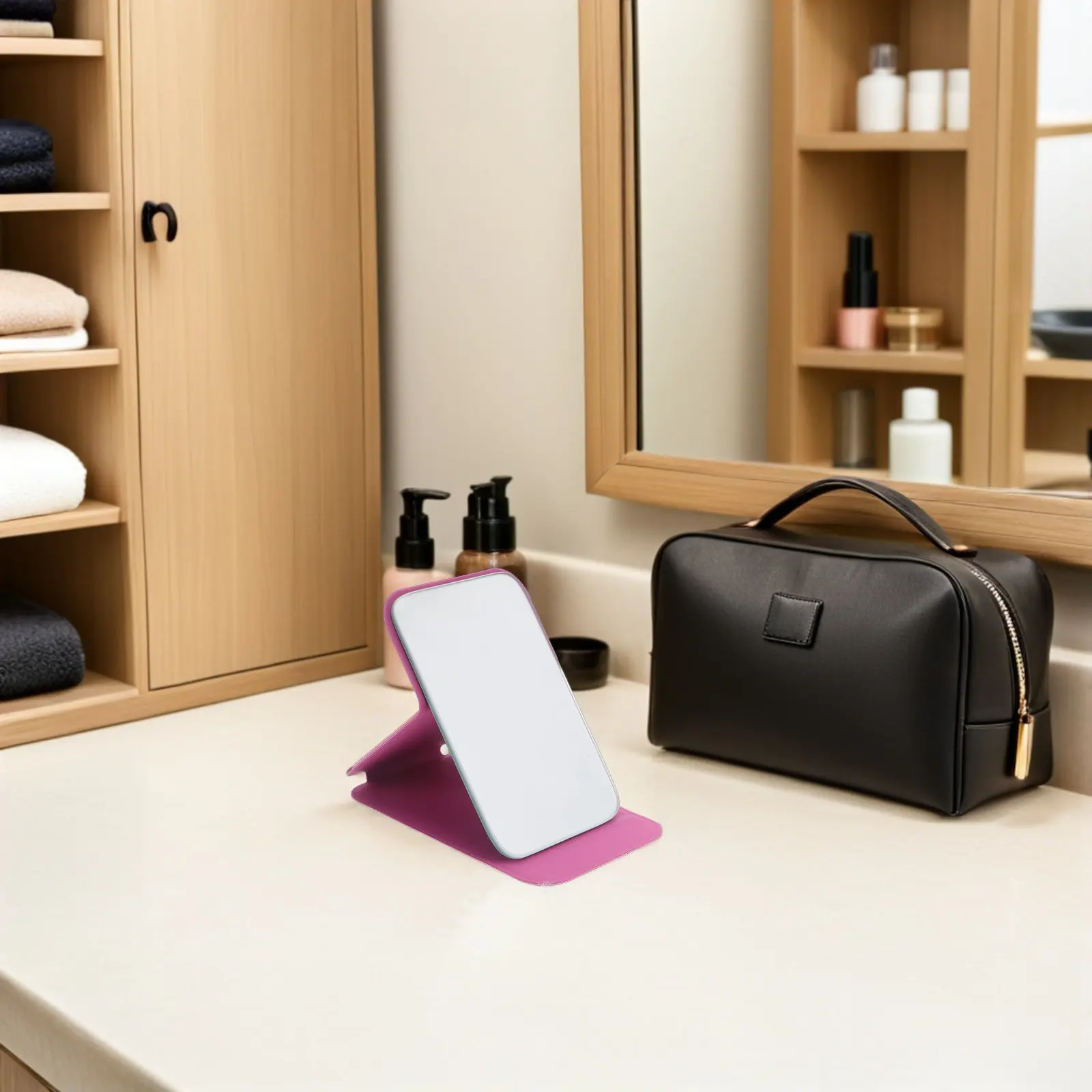 

Набор из 4 портативных складных зеркал для макияжа с рамкой из ПУ, компактное дорожное настольное зеркало для туалетного столика, высокая четкость, яркое отражение