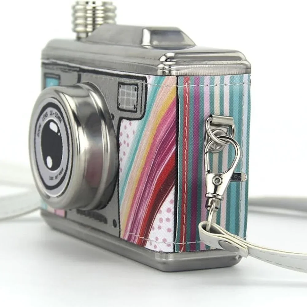 11OZ Creative Camera Hip Flask Stainless Steel Alcohol Flask with Removable Strap Portable Leak Proof Hidden Whiskey Hip Flask