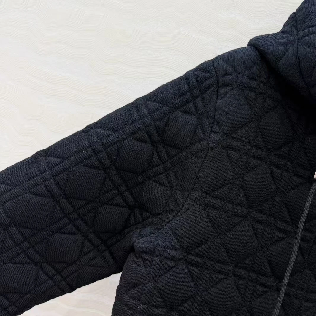 Autumn and winter new diamond grid quilted hooded zipper short knitted cotton jacket jacket for women