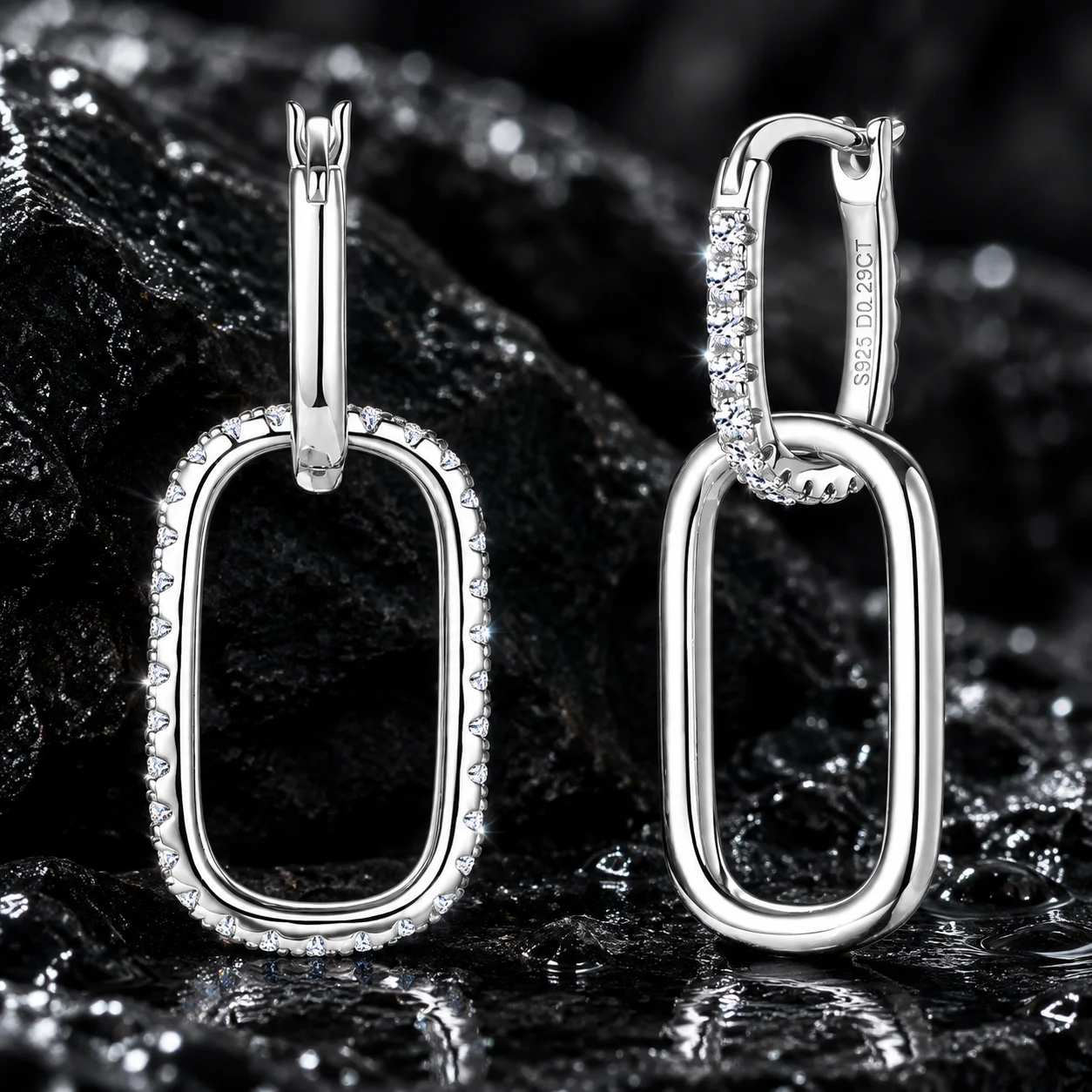RAPRGOLD Moissanite Drop Earrings 925 Sterling Silver Asymmetrical Paperclip Hoop D Color GRA Certified Fine Jewelry For Women